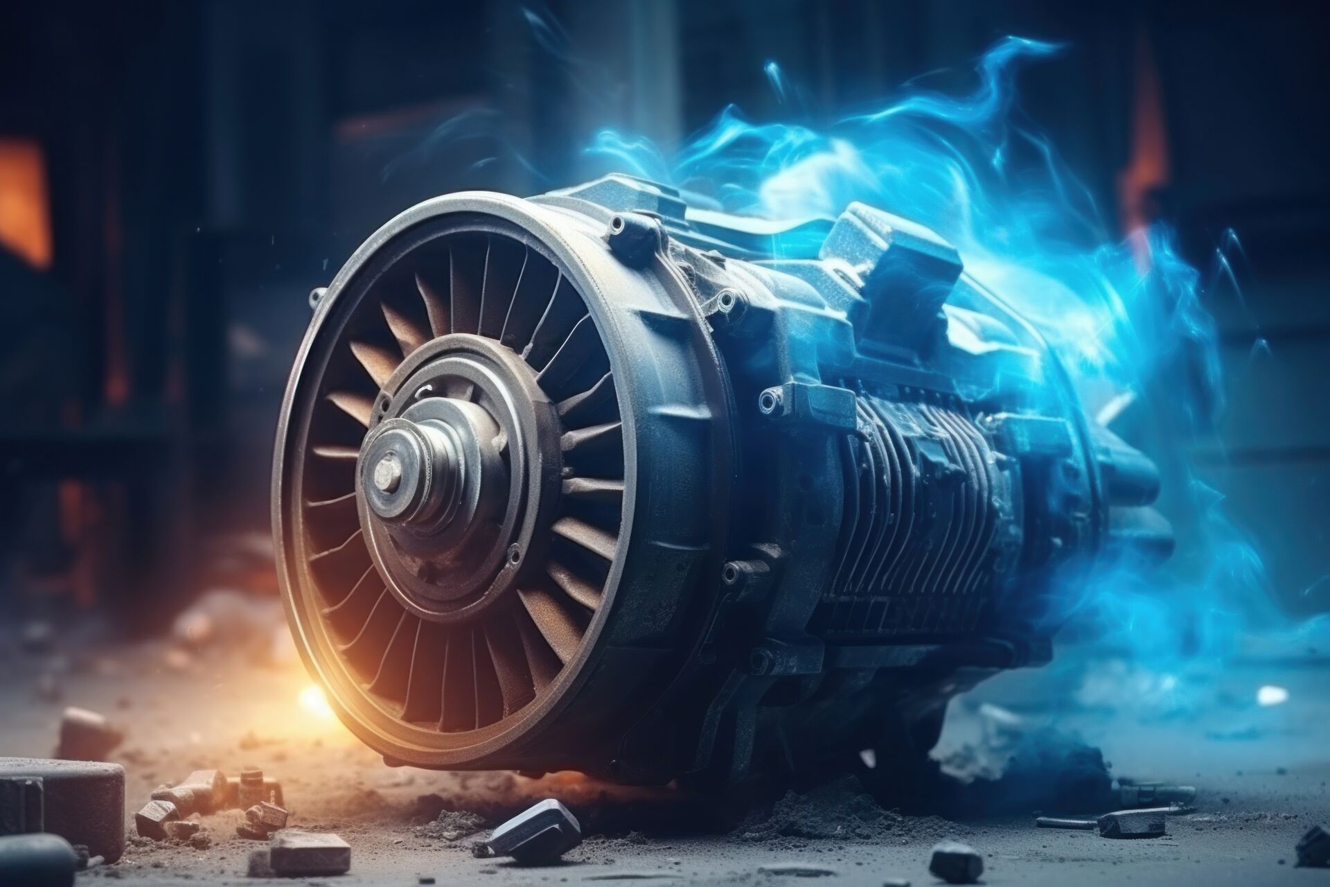 In Betrieb befindlicher Elektromotor mit Funkenbildung