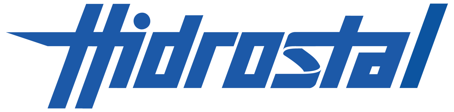 Schriftzug Hidrostal in dicken blauen kursiven Buchstaben