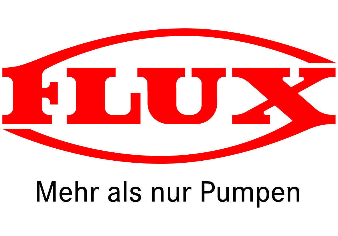 Schriftzug FLUX in rot - darunter steht in schwarzer Schrift Mehr als nur Pumpen