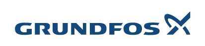 Schriftzug GRUNDFOS in dunkelblauen Großbuchstaben