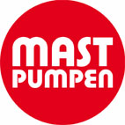 Großer signalroter Punkt mit weißer Inschrift MAST Pumpen